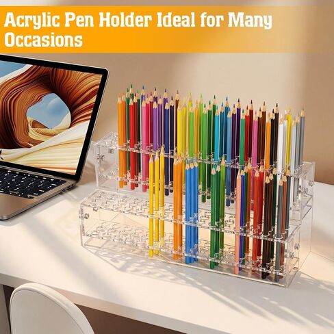Acrylic Pen Display Stand, 2-Tier 96-Slots 1.2cm Wide Pen Holder Organizer Rack for Craft Shows, Makeup Brushes, Eyebrow Pencils, School & Office Desk Storage in Saudi Arabia
