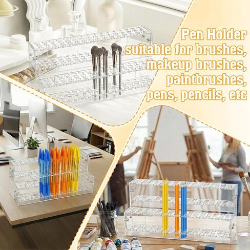 Acrylic Pen Display Stand, 2-Tier 96-Slots 1.2cm Wide Pen Holder Organizer Rack for Craft Shows, Makeup Brushes, Eyebrow Pencils, School & Office Desk Storage in Saudi Arabia