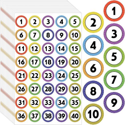 600 قطعة من ملصقات الأرقام مقاس 1 بوصة للفصل الدراسي 1-40، 15 ورقة مقاس 1 بوصة ملصقات أرقام منقطة ذاتية اللصق مقاومة للماء مناسبة لصناديق التخزين والخزائن وأرفف الكتب والمكاتب والكراسي in Kuwait