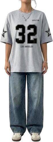 OYOANGLE Women's Plus Size Letter Graphic Y2K Jersey Shirt Crewneck Half Sleeve Baggy Street Tops in Saudi Arabia
