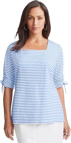 Jessica London Women's Plus Size Stretch Cotton Tie Sleeve Square Neck Tee in Saudi Arabia