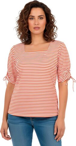 Jessica London Women's Plus Size Stretch Cotton Tie Sleeve Square Neck Tee in Saudi Arabia