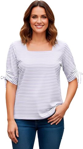 Jessica London Women's Plus Size Stretch Cotton Tie Sleeve Square Neck Tee in Saudi Arabia
