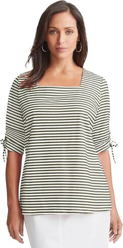 Jessica London Women's Plus Size Stretch Cotton Tie Sleeve Square Neck Tee in Saudi Arabia
