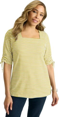 Jessica London Women's Plus Size Stretch Cotton Tie Sleeve Square Neck Tee in Saudi Arabia