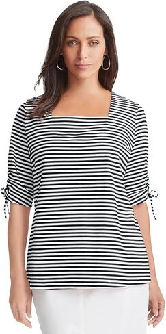 Jessica London Women's Plus Size Stretch Cotton Tie Sleeve Square Neck Tee in Saudi Arabia