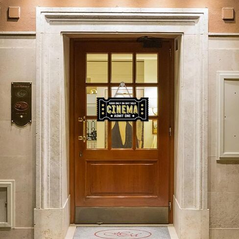 Vintage Cinema Ticket Front Door Sign, Retro Black Gold Wood Plaque Hanger Film Theater Movie Room Home Decor, Wooden Wreath Indoor Wall Hanging Decoration Movie Lover Gift in Kuwait