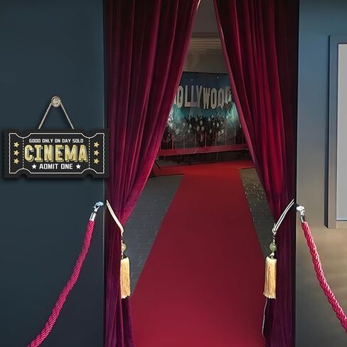 Vintage Cinema Ticket Front Door Sign, Retro Black Gold Wood Plaque Hanger Film Theater Movie Room Home Decor, Wooden Wreath Indoor Wall Hanging Decoration Movie Lover Gift in Kuwait