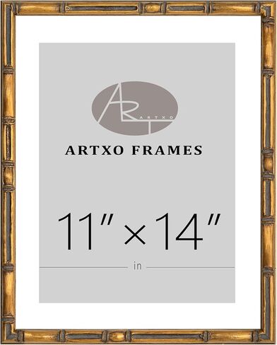 ArtXO 11"x14" Picture Frame Wooden, Display Pictures 8"x10" with Mat or 11"x14" Without Mat,Gold Bamboo Poster Frames,Hanging Photo Frame Wall in Saudi Arabia