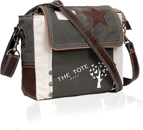 CLA Bags, Upcycled Canvas Small Star Crossbody Bag, Upcycled Canvas & Cowhide Leather Crossbody Bag for Women (Grey) in Kuwait