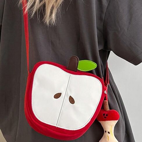 1-Piece Women's Red Anime Apple Crossbody Bag, Kawaii Design with Adjustable Strap & Zipper Closure for Everyday Use in Saudi Arabia