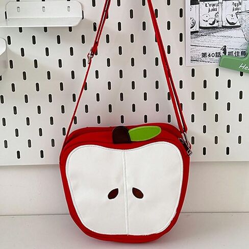 1-Piece Women's Red Anime Apple Crossbody Bag, Kawaii Design with Adjustable Strap & Zipper Closure for Everyday Use in Saudi Arabia