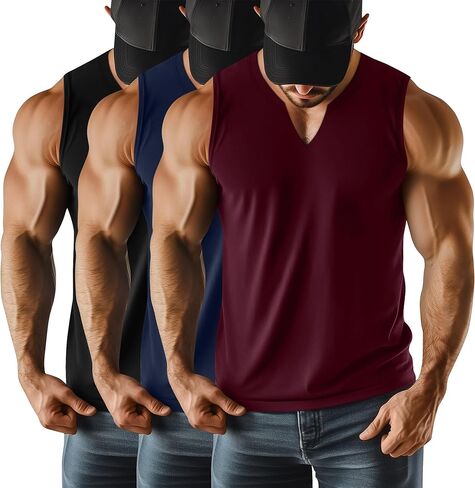 RIYIPER 3 Pack Men Men Flysives Tank Tops ، V Neck Longline Henley T قمصان القطن غير الرسمي القمصان التي تمتد in Saudi Arabia
