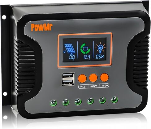 جهاز التحكم بالشحن الشمسي PowMr 30A PWM، 12V 24V 36V 48V تلقائي، شاشة LCD ومخرج USB مزدوج، مناسب لـ AGM، Gel، FLD، بطارية الرصاص الحمضية والليثيوم 【إصدار التحديث】 in Kuwait