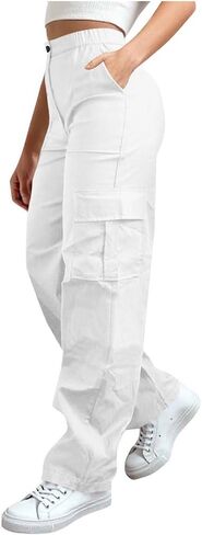 Wkishenl Cargo Pants for Women High Waist Baggy Casual Straight Leg Trousers Athletic Outdoor Hiking Pant with Multi-Pockets in Saudi Arabia