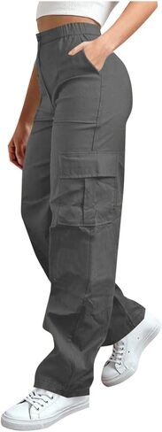 Wkishenl Cargo Pants for Women High Waist Baggy Casual Straight Leg Trousers Athletic Outdoor Hiking Pant with Multi-Pockets in Saudi Arabia