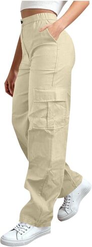 Wkishenl Cargo Pants for Women High Waist Baggy Casual Straight Leg Trousers Athletic Outdoor Hiking Pant with Multi-Pockets in Saudi Arabia