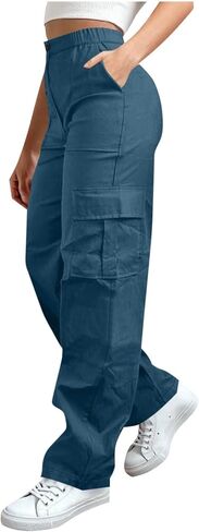 Wkishenl Cargo Pants for Women High Waist Baggy Casual Straight Leg Trousers Athletic Outdoor Hiking Pant with Multi-Pockets in Saudi Arabia