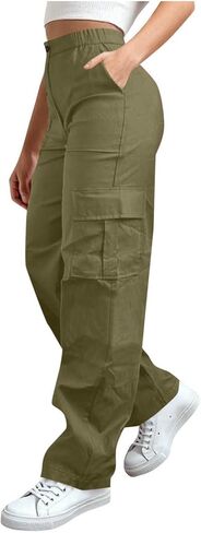 Wkishenl Cargo Pants for Women High Waist Baggy Casual Straight Leg Trousers Athletic Outdoor Hiking Pant with Multi-Pockets in Saudi Arabia