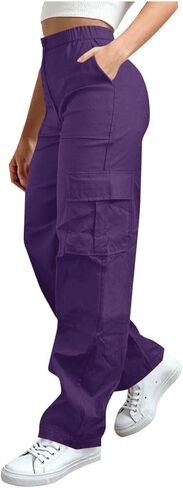 Wkishenl Cargo Pants for Women High Waist Baggy Casual Straight Leg Trousers Athletic Outdoor Hiking Pant with Multi-Pockets in Saudi Arabia
