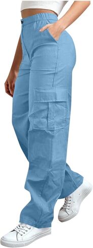 Wkishenl Cargo Pants for Women High Waist Baggy Casual Straight Leg Trousers Athletic Outdoor Hiking Pant with Multi-Pockets in Saudi Arabia