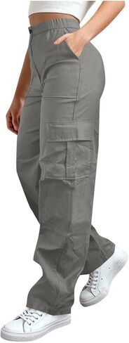 Wkishenl Cargo Pants for Women High Waist Baggy Casual Straight Leg Trousers Athletic Outdoor Hiking Pant with Multi-Pockets in Saudi Arabia