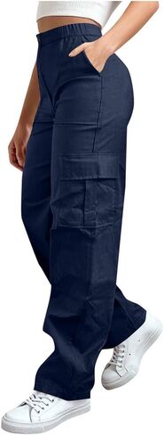 Wkishenl Cargo Pants for Women High Waist Baggy Casual Straight Leg Trousers Athletic Outdoor Hiking Pant with Multi-Pockets in Saudi Arabia