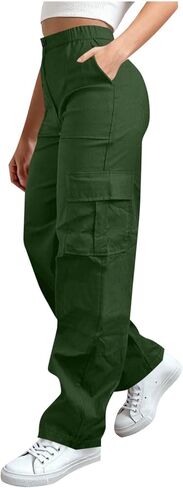 Wkishenl Cargo Pants for Women High Waist Baggy Casual Straight Leg Trousers Athletic Outdoor Hiking Pant with Multi-Pockets in Saudi Arabia