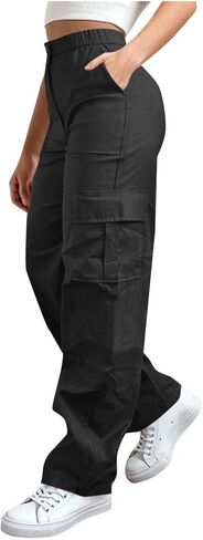 Wkishenl Cargo Pants for Women High Waist Baggy Casual Straight Leg Trousers Athletic Outdoor Hiking Pant with Multi-Pockets in Saudi Arabia