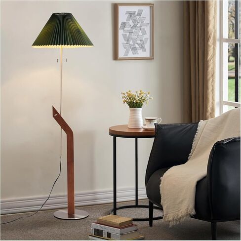 Floor Lamps for Living Room,Mid Century Modern Wood Large Floor Lamp,Height Adjustable Study Room,Bedroom,Office Tall Standing Floor Lamp,Green Pleated Lampshade in Saudi Arabia