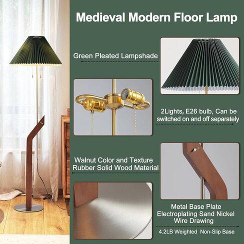 Floor Lamps for Living Room,Mid Century Modern Wood Large Floor Lamp,Height Adjustable Study Room,Bedroom,Office Tall Standing Floor Lamp,Green Pleated Lampshade in Saudi Arabia