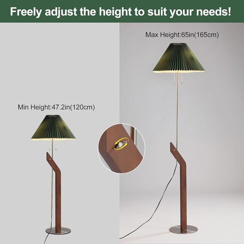 Floor Lamps for Living Room,Mid Century Modern Wood Large Floor Lamp,Height Adjustable Study Room,Bedroom,Office Tall Standing Floor Lamp,Green Pleated Lampshade in Saudi Arabia