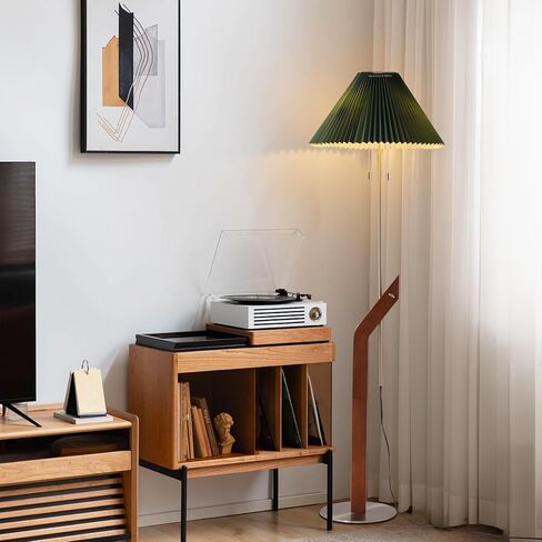Floor Lamps for Living Room,Mid Century Modern Wood Large Floor Lamp,Height Adjustable Study Room,Bedroom,Office Tall Standing Floor Lamp,Green Pleated Lampshade in Saudi Arabia