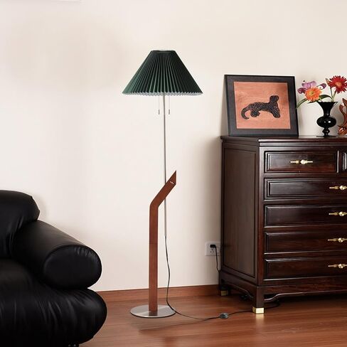 Floor Lamps for Living Room,Mid Century Modern Wood Large Floor Lamp,Height Adjustable Study Room,Bedroom,Office Tall Standing Floor Lamp,Green Pleated Lampshade in Saudi Arabia
