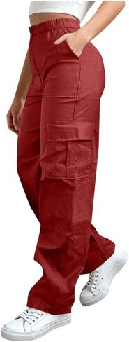Wkishenl Cargo Pants for Women High Waist Baggy Casual Straight Leg Trousers Athletic Outdoor Hiking Pant with Multi-Pockets in Saudi Arabia