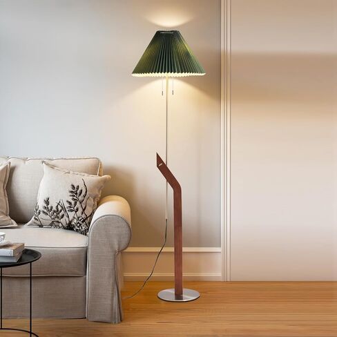 Floor Lamps for Living Room,Mid Century Modern Wood Large Floor Lamp,Height Adjustable Study Room,Bedroom,Office Tall Standing Floor Lamp,Green Pleated Lampshade in Saudi Arabia