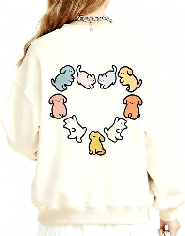 Women's Oversized Crewneck Sweatshirt, Cute Animal Heart Back Print Soft Casual Trendy Daily Pullover Tops in Saudi Arabia