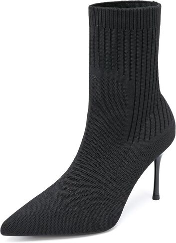 NEWBELLA Women's Stretch Knit Ankle Boots - Pointed Toe Stiletto Heel Sock Booties, Slip-On High Heel Boots for Daily Wear & Evening Events in Saudi Arabia