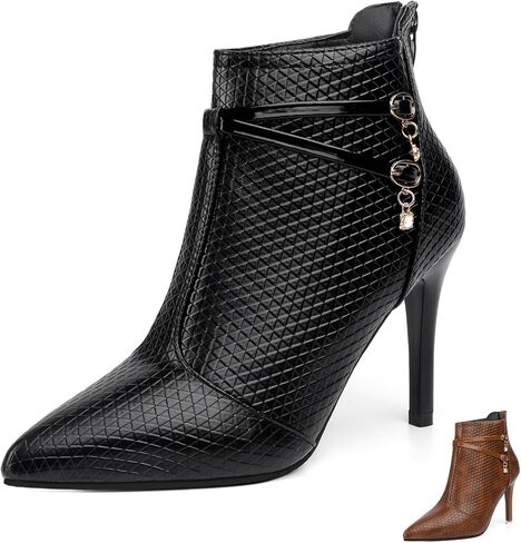 Women's Leather Fall Winter Fashion Stiletto High Heel Ankle Boots Sexy Pointed Toe Comfortable Back Zipper High Heel Dress Short Booties for Daily Office Work Party in Saudi Arabia