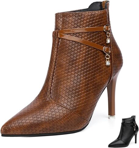 Women's Leather Fall Winter Fashion Stiletto High Heel Ankle Boots Sexy Pointed Toe Comfortable Back Zipper High Heel Dress Short Booties for Daily Office Work Party in Saudi Arabia