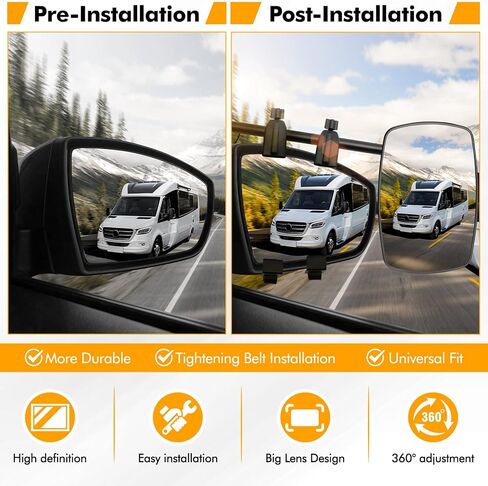Universal Clip-on Towing Mirror, Mirror Extenders for Towing, Side Mirror Extensions for Towing,360° Rotation Adjustable,Side and Rearview Convex Trailer Mirrors for Car Truck Trailer RV SUV, 2 Pack in Kuwait