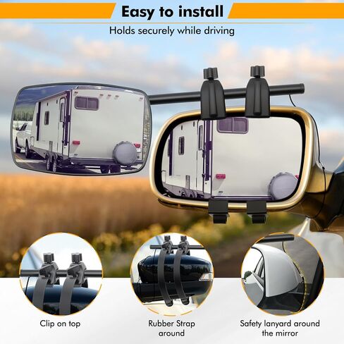 Universal Clip-on Towing Mirror, Mirror Extenders for Towing, Side Mirror Extensions for Towing,360° Rotation Adjustable,Side and Rearview Convex Trailer Mirrors for Car Truck Trailer RV SUV, 2 Pack in Kuwait