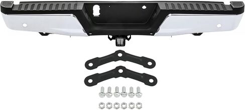 مصد خلفي 2015 2016 2017 2018 2019 2020 F150، مجموعة مصد خلفي مناسب لسيارة Ford F-150 2015-2020، مصد خلفي من الكروم مع فتحات مستشعر مساعدة في ركن السيارة مع استبدال وصلة السحب القصوى # FO1103191 in Kuwait