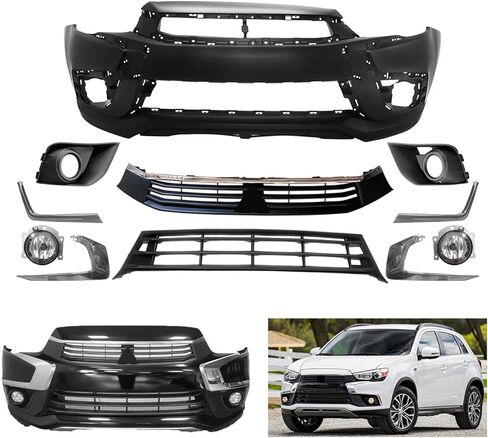 Outlander Front Bumper Cover Grille Kit Compatible with 2016 2017 2018 2019 Mi-tsubishi Outlander Sport ES/SE/SEL/GT/LE with Fog Lights in Kuwait