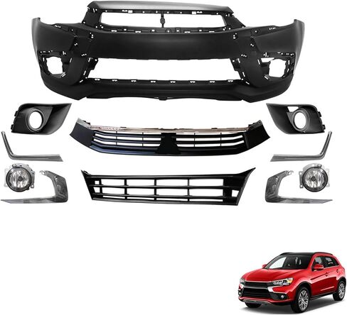 Outlander Front Bumper Cover Grille Kit Compatible with 2016 2017 2018 2019 Mi-tsubishi Outlander Sport ES/SE/SEL/GT/LE with Fog Lights in Kuwait