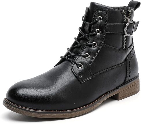 أحذية MEMON النسائية الأنيقة للكاحل بسحاب جانبي ورباط أسود أحذية قتالية كاجوال بكعب منخفض in Kuwait