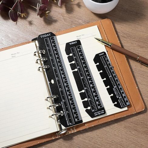 6 Pcs Black/Clear Journal Ruler Page Marker Planner Ruler Spiral Notebook Bookmark A5 6-Binder Rulers with Holes Measuring Tool in Kuwait