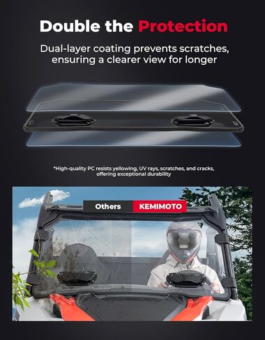 زجاج أمامي كامل بفتحات تهوية من KEMIMOTO متوافق مع Polaris General 1000 / 4 1000 /XP 1000 /XP 4 1000 2016-2026 ملحقات نافذة الكمبيوتر المطلية الصلبة المقاومة للخدش in Kuwait