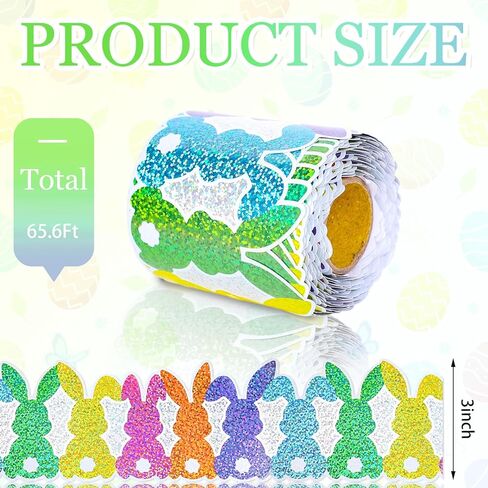 65.6 Ft Easter Bunny Holographic Bulletin Board Border Colorful Rabbit Sparkly Die Cut Border Trim Roll for Home Classroom Spring Party Wall Decoration in Saudi Arabia