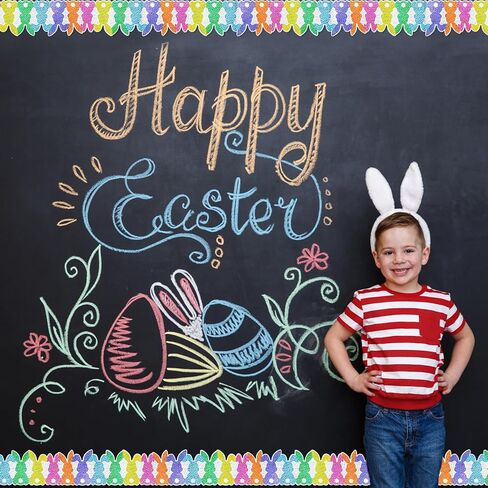 65.6 Ft Easter Bunny Holographic Bulletin Board Border Colorful Rabbit Sparkly Die Cut Border Trim Roll for Home Classroom Spring Party Wall Decoration in Saudi Arabia